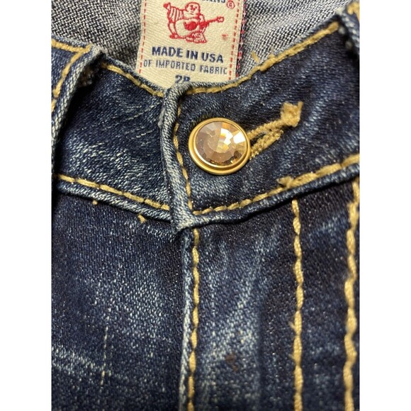 True Religion Disco Becky Big T Women's Sz 28 Yellow Rhinestone Bootcut Jeans - Picture 8 of 15